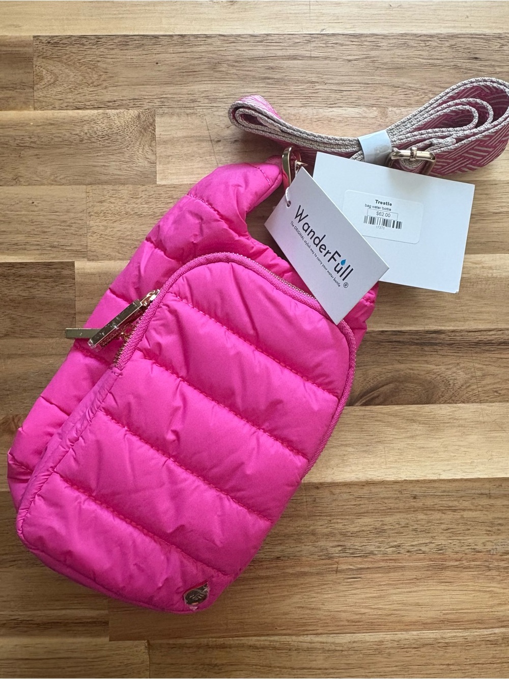 WanderFull Hot Pink Quilted Crossbody Bag with Gold Hardware